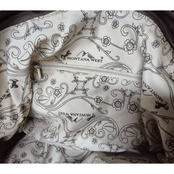 Montana West Tan Canvas & Brown Studded Trim Horse Painting  Large Purse Tote - Picture 11 of 12